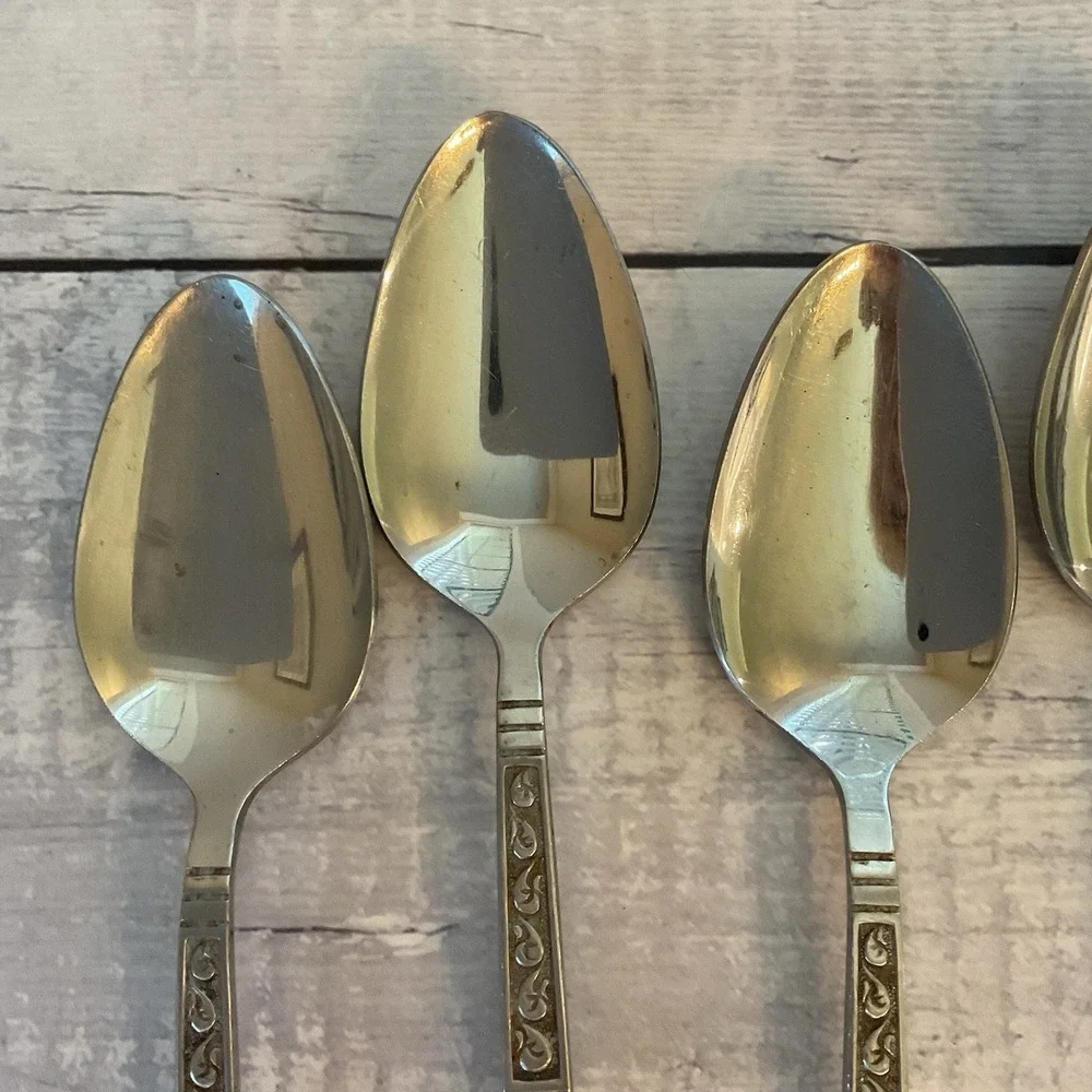 Riviera RIF4 Stainless Flatware Japan Set Of 5 Oval Place Spoons MCM Vintage